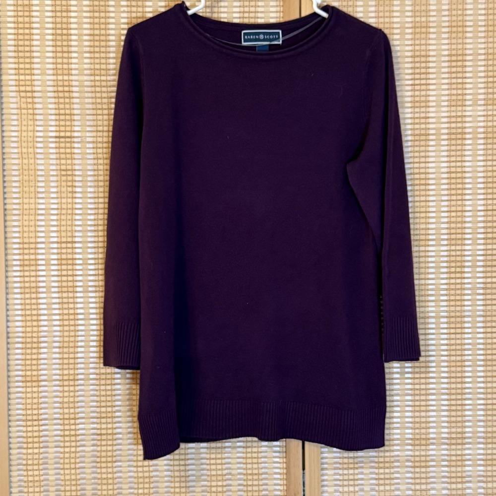 Karen Scott Womens M Purple Sweater Long Sleeve Preppy Office Career Leisure‎